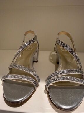Naturalizer Silver Rhinestone Slingback Block Heels